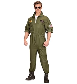 shoperama Herren-Kostüm Kampfjet Pilot Kampfflieger Piloten-Overall Jetpilot Kampfpilot Flieger Army, Größe:XL