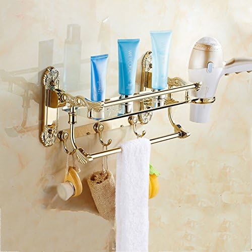 Hair Dryer Holder Dryer Shelf Blow Dryer golden shelf restroom wall hanging punching hole-A