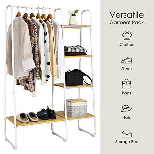 Tangkula Garment Rack with Shelves, Clothes Rack with 5 Shelves