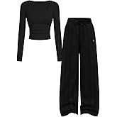 Kxuryueo Tween Girl Clothes 2 Piece Ribbed Ruched Top and Wide Leg Pants Set Size 7-14 Years