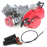 Wingsmoto 49cc 52cc Performance Motor 2-stroke Mini Dirt Bike ATV Engine with Gear Box 11T T8F Sprocket New Metal Recoil Racing Air Filter + Handle Bar + Throttle Cable