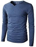 H2H Mens Casual Slim Fit Long Sleeve Slit Wide Neck T-Shirt Of Various Colors
