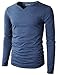H2H Mens Casual Slim Fit Long Sleeve Slit Wide Neck T-Shirt Of Various Colors