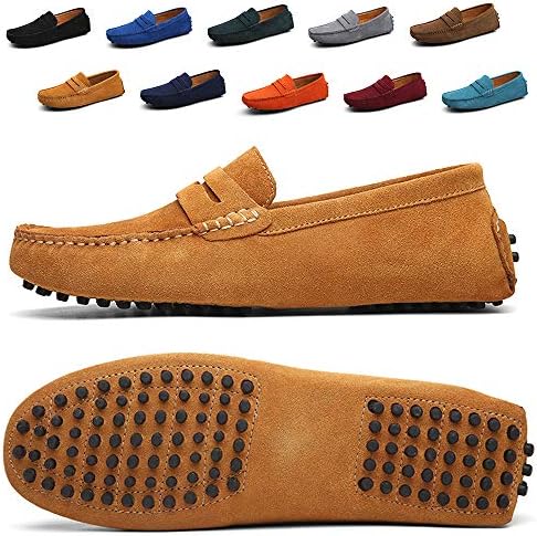 Ezkrwxn Men's Loafers Suede Leather Slip on Driving Shoes Moccasins Flat Dress Shoes