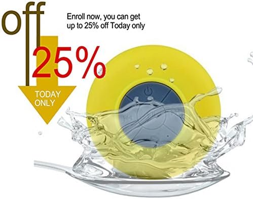 Coeuspow Bluetooth Speaker, Waterproof Wireless Hand-free Shower Speaker Compatible with All Bluetooth Devices for Showers, Bathroom, Pool, Boat, Car, Beach, &amp; Outdoor Use (Yellow)