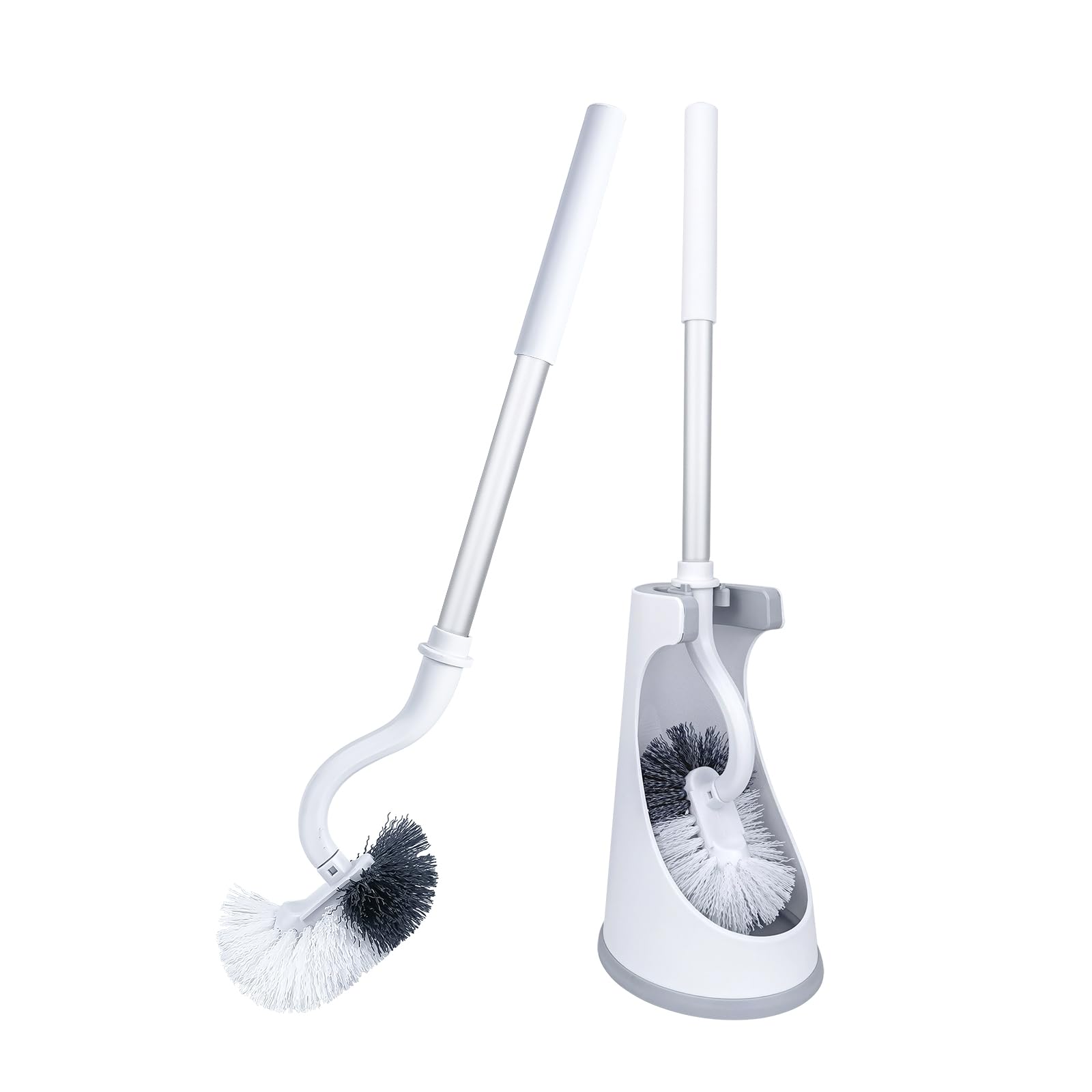 SUIXI 2 Pack Toilet Brush, Curved Design Angled Cleaner for Deep Cleaning, Long Plastic Handle and Flexible Bristles Bathroom Toilet Bowl