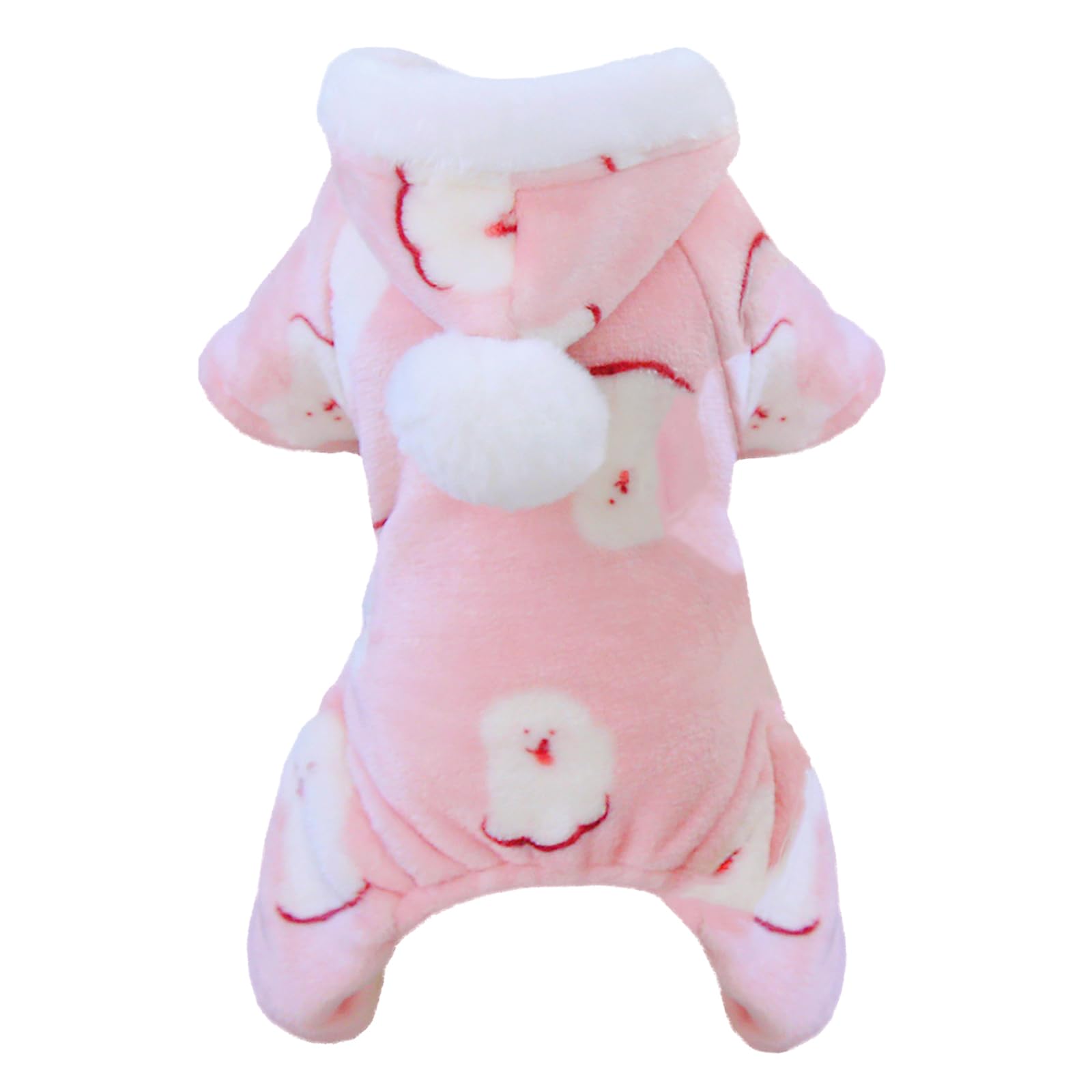 Izefia Dog Sweater Clothes Fleece Woolen Winter Warm Sweat Shirt 4 Legs Jumpsuit Pajamas with Snowball Cap Sweater for Small Dog Medium Cat Pink S