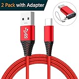 3.0 USB C Cable,ZYTX USB Type C cable (2 pack 6FT) Nylon Braided USB C to USB A Fast Charger Cord for Samsung Galaxy S9 S8 Charger, LG V30 G6 G5, Google Pixel 2 XL,Nintendo Switch and More (Red)