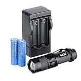 14500 Rechargeable Battery Flashlight Kit MECO Q5 7w 3 Modes Zoomable LED Flashlight With 2x 14500 Batteries and US Plug Charger, Black