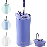 BOTTLE BOTTLE Coffee Tumbler with Dual-use Lid and Straw Double Walled Iced Travel Coffee Mug for Woman and Man 12 oz Stainless Steel Insulated Tumbler with Handle (purple)