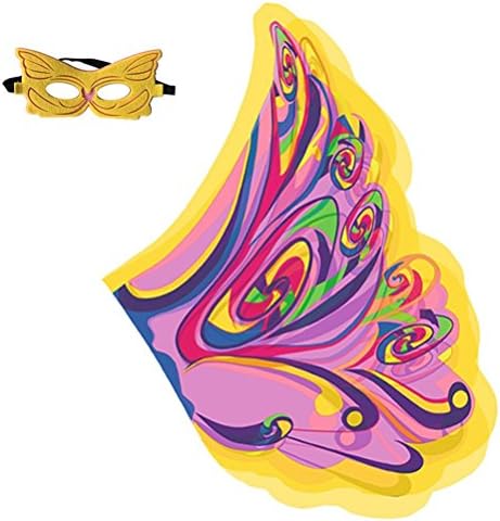 Baby Song Rainbow Butterfly Wings Costume Dress-ups Set with Mask for Kids, Yellow and Pink