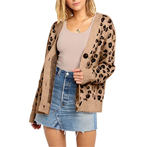 COM1950s Women Sweater Pullover Plus Size Women Knitted Leopard Long Sleeve V-Neck Sweater Cardigan
