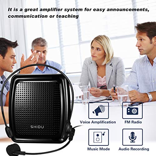 SHIDU Voice Amplifier Portable Microphone Headset with Speaker 10W 1800mAh Rechargeable Lecture Microphone Waistband Original Voice Amplifier for Teachers Supports Recording and FM Radio