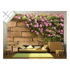 a Spread of Purple Flowers on a Rock Wall - Removable Wall Mural | Self-Adhesive Large Wallpaper - 66x96 inches
