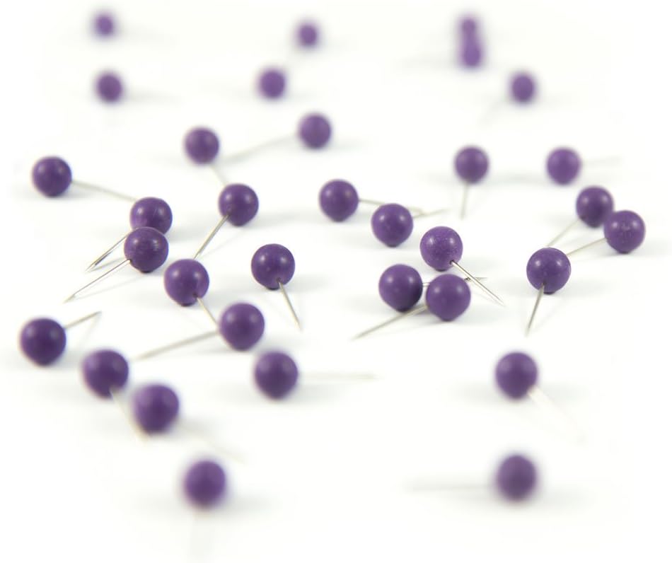 Purple Map Tacks Push Pins by Conquest Maps 1/4" pin Head w/Matte Finish & 50 Pins per Box. 1/4" Royal Violet Map Push Pins for Modern Travel Maps