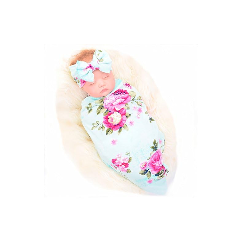 Galabloomer Receiving Blanket Headband Set Flower Print Baby Swaddle Receiving Blankets