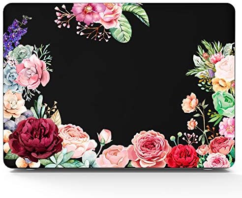 AKIT MacBook Air 13 Inch Case 2019 Newest Case A1466 A1369, Flower Pattern Soft Touch Hard Case Shell Cover with Keyboard Cover for Apple MacBook Air 13.3 Inch (2010 to 2017 Release) - Pure Black