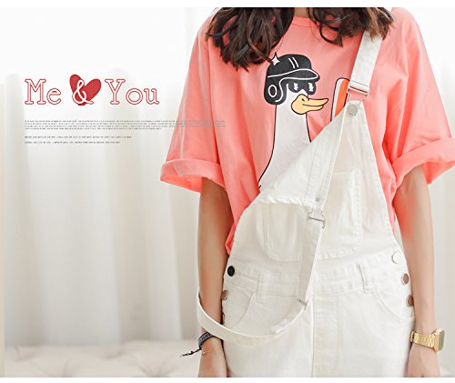 Skirt BL Women's Sweet Skinny Pocket Cuffed Long Romper Denim Bib Overall White - Thumbnail 3