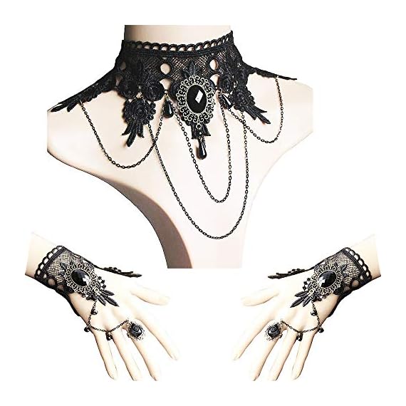 Jurxy-Black-Choker-Lace-Necklace-with-Bracelet-Set-Punk-Party-Gothic-Vintage-Handmade-Lolita-Retro-Slave-Bracelet-Wristband-for-Women