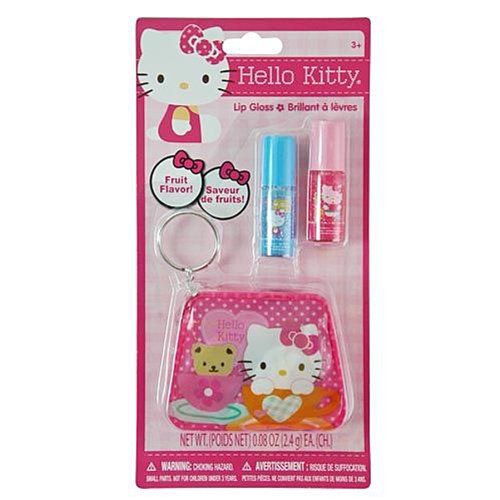 Hello Kitty Cosmetic Gift Set with 2 sparkly Lip Glosses and Keychain Carrying Pouch