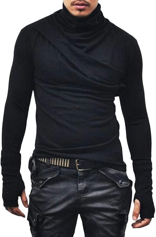Nanquan Men Stylish Thumb Hole Turtleneck Slim Long Sleeve Solid Tee T