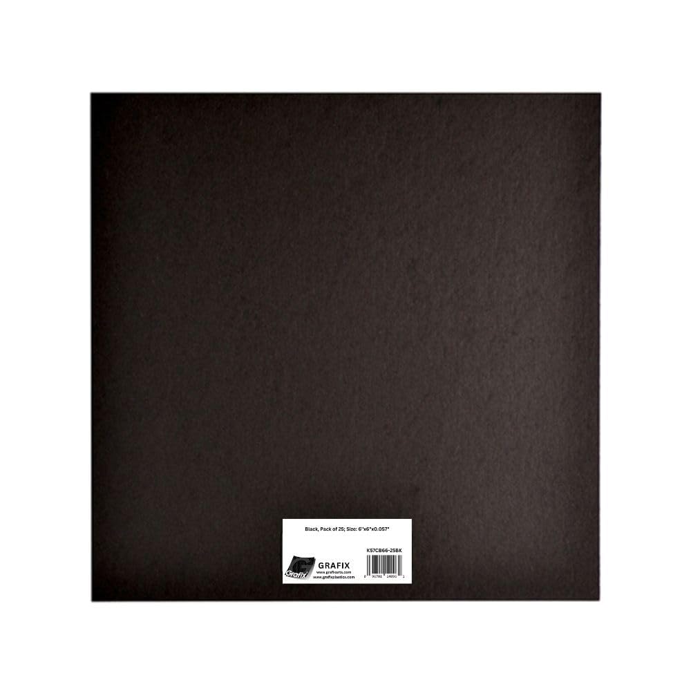 Grafix 6 x 6-inch Medium Weight Chipboard Sheets, Pack of 25, Black