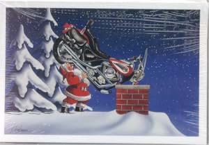 Amazon.com : Harley Davidson Christmas Cards, Santa Putting Softail