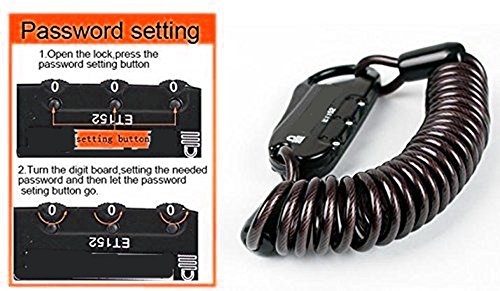 Qiorange ET-152 Mini Portable Anti-theft Resettable 3 Digit Bike Bicycle Cycling Spring Combination Cable Lock Senior Travel Luggage Locks Helmet Lock, 4x 1500mm (Blcak)