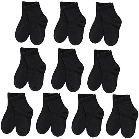 Alva Edison 6-10 Pack Basics Slouch Socks School Stockings Quarter Socks Mid-Calf/Crew for Kids &amp; Adults (Sock Size5.9-7inches，Typical Age 5-8 years, 10-Pack Black)