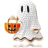 White Ghost Pumpkin Lantern Brooch Pin for Women Girls Fashion Halloween Beaded Goblins Brooches Lapel Pins Cute Holiday Festival Dress Accessories Jewelry Gift