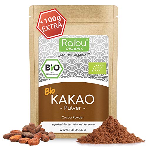 RAIBU® Kakao Pulver BIO Vegan 1kg + 100g extra I Reines Kakaopulver entölt ideal zum Backen als Backkakao oder als…