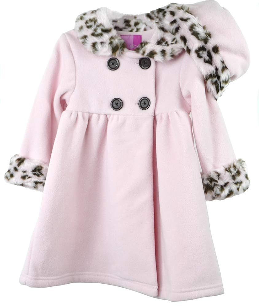 Good Lad Newborn/Infant Girls Pink Double Breasted Fleece Coat with Faux Animal Fur