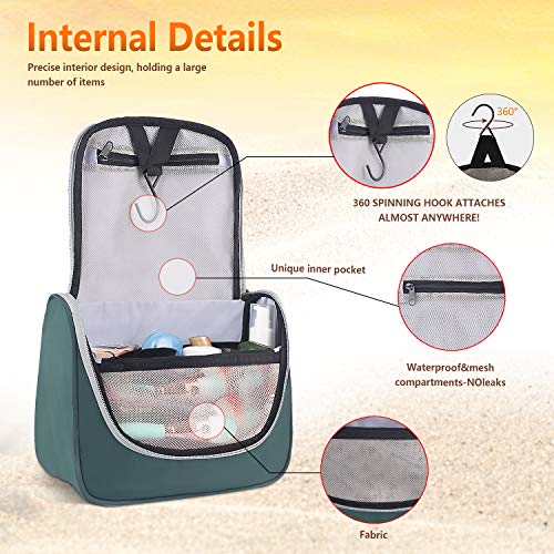 Toiletry Bag Travel Bag with Hanging Hook, Water-resistant Makeup Cosmetic Bag Travel Organizer for Accessories, Shampoo, Full Sized Container, Toiletries (Green) 3 Toiletry Bag Travel Bag with Hanging Hook, Water-resistant Makeup Cosmetic Bag Travel Organizer for Accessories, Shampoo, Full Sized Container, Toiletries (Green)