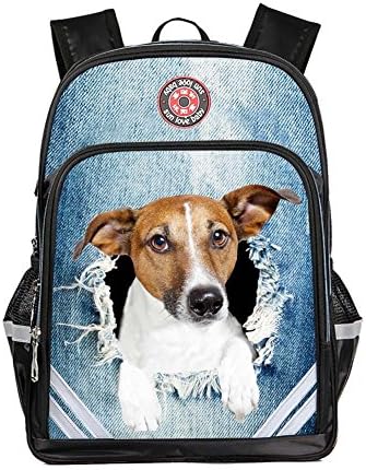 HANRUI Cool Kids School Bag Shoulder Bookbag Water Repellent Dog Cat Printing Backpack for Boys Girls (Trumpet, Blue-dog)