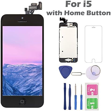 For iPhone 5 Screen Replacement with Home Button, Arotech 4.0 Inch Full Assembly LCD Display Digitizer Touch Screen with Repair Tool Kit and Tempered Glass (iPhone 5 Black)