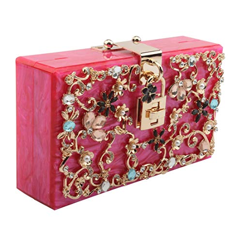Acrylic Evening Bags and Clutches for Women Crystal Clutch Beaded Rhinestone Purse Wedding Party Handbag (ROSE) - Thumbnail 2