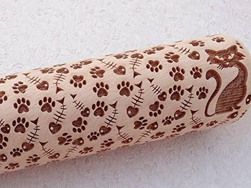 35% OFF - Cats, Fishes &amp; Paws pattern rolling pins and cookie cutter
