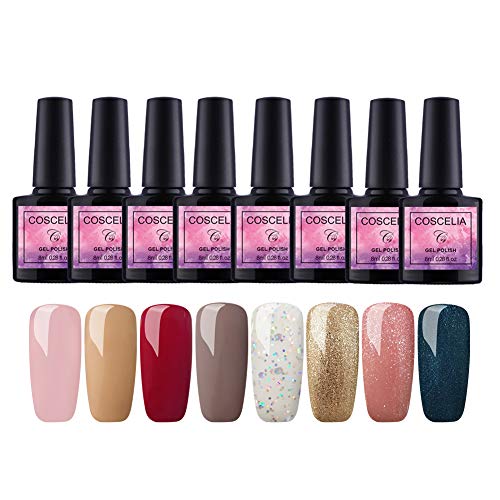 Fashion Zone 8 Colors Gel Nail Polish Starter Kit with 24W UV LED Nail Dry Lamp, Base Top Coat Home Manicure Tool Sets