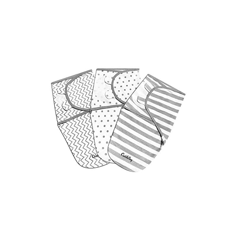 CuddleBug Adjustable Baby Swaddle Blanket & Wrap (Spots & Stripes), Pack of 3 (Small/Medium 0-3 Months Old)