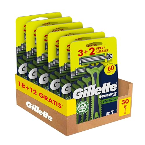 Sensor3 Sensitive Maquinillas De Afeitar Desechables Para Hombre Con Banda Lubricante Con Un Toque De Aloe Vera, 5 unidades