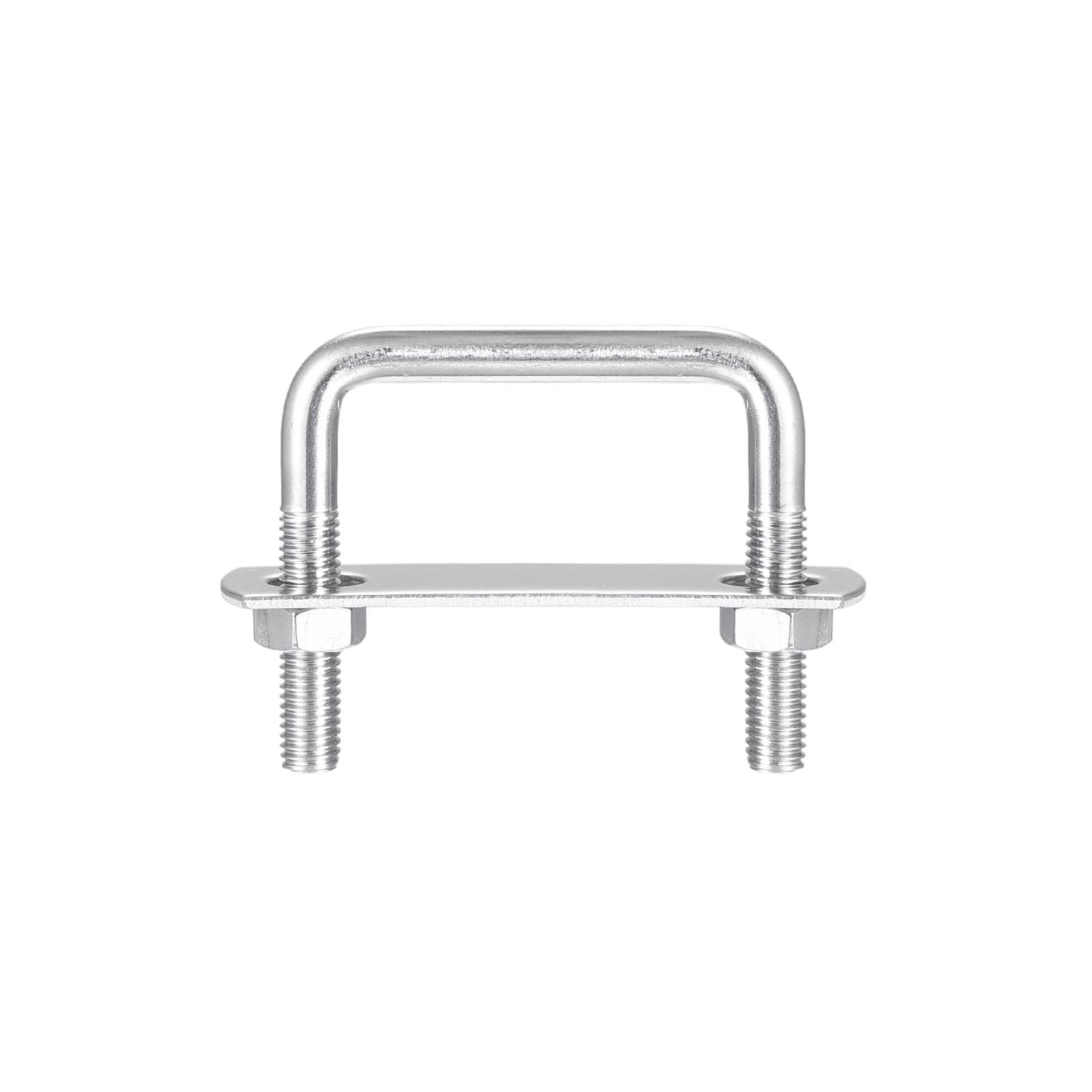 TA-VIGOR M8 Square U-Bolts, 52mm Inner Width 50mm Length 304 Stainless Steel U-Bolts with Nut, Plate for Attaching Piping Conduit Cable Tube Brackets Boat Trailer