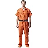 Joukavor Orange Prison Jumpsuit Adult Prisoner Costume with Belt for Men Women Halloween Cosplay