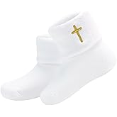 hakugoo Baptism Socks for Baby White Cross Socks Christening Outfits | Lace Ruffle,Seamless Toe,Christening Outfits,First Communion,Easter,Stretch Fit,Baby Shower,Gift,Infant,Toddler,Boys,Girls