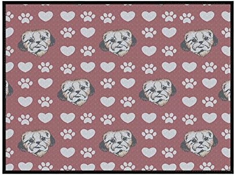 Chinese Imperial Dog Red Paw Heart Kitchen Door Pet Welcome Floor Mat Megamagci