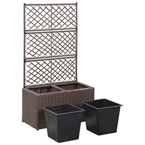 Vigleco Hochbeet mit Rankgitter 2 Töpfe 58×30×107cm Poly Rattan Braun – Bild 5