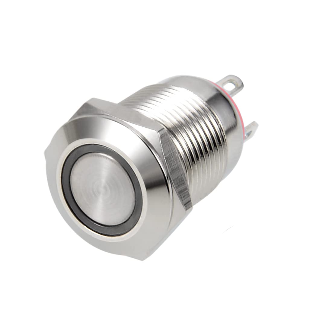 sourcing map Momentary Metal Push Button Switch 12mm Mounting Dia 2A 1NO 3-6VAC/DC Red LED Light