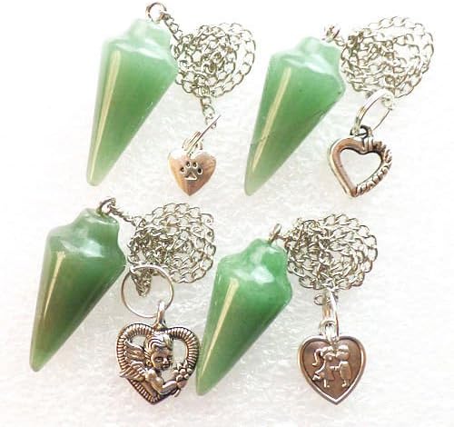 New Elegant Beautiful Mixed Stone Pendulum With Silver Heart Pendant Bead Hanging Keychain Jewelry Making Charms Gift 4 Pcs Green Aventurine