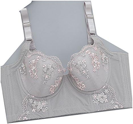 VOYAGEA Large Size Underwear gather Adjustable Embroidery Bra (75B=34A, Gray)