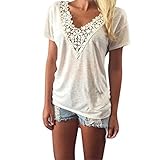 Women T-Shirt,Haoricu 2017 Hot Sale! Women Summer Lace Short Sleeve Blouse Casual T-Shirt White