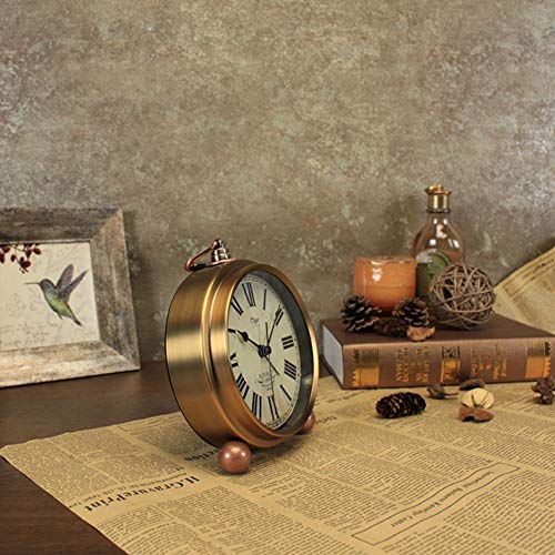 image for Justup Golden Table Clock, Retro Vintage Non-Ticking Table Desk Alarm 